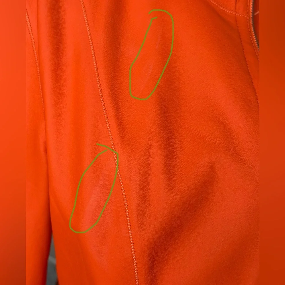 KIRCILAR Reversible Ultra Soft Leather Jacket Orange Abstract Print - 4 / L